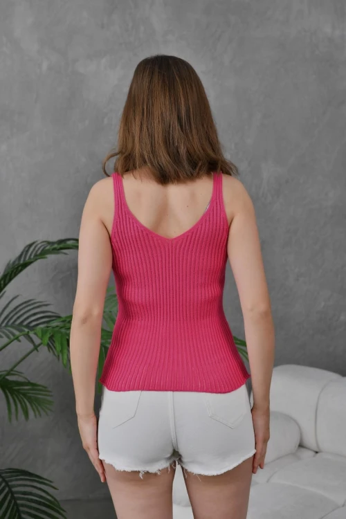 10765 FUŞYA ASKILI LİKRALI DAR KESİM TRİKO KAZAK