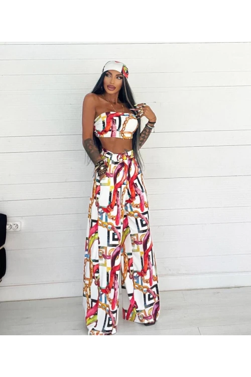 11111 BEYAZ CROP LU BANDANALI PANTOLONLU TAKIM