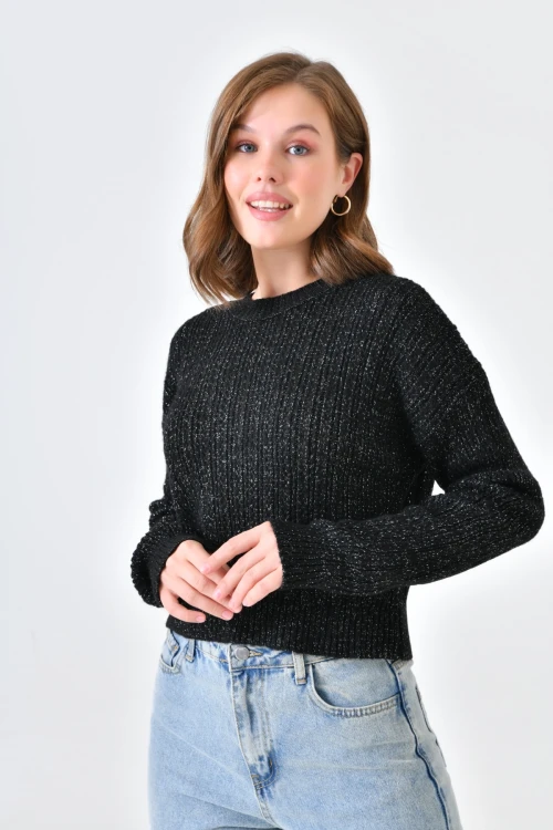 Bisiklet Yaka Simli Triko Kazak