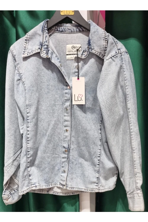 DEM016 A.MAVİ YAKALI CEPSİZ ÇIT ÇIT DÜĞMELİ KOT GÖMLEK