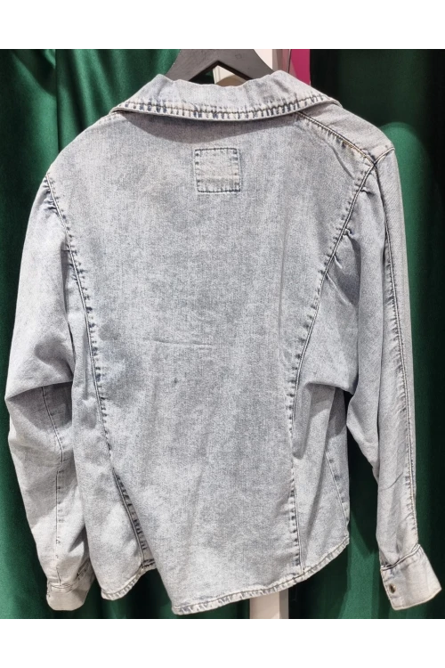 DEM016 A.MAVİ YAKALI CEPSİZ ÇIT ÇIT DÜĞMELİ KOT GÖMLEK