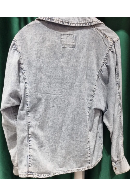 DEM016 A.MAVİ YAKALI CEPSİZ ÇIT ÇIT DÜĞMELİ KOT GÖMLEK