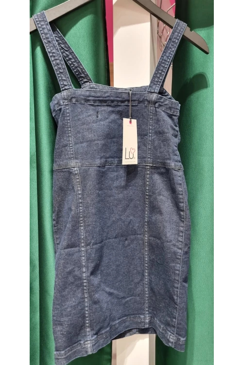 DEM035 K.MAVİ ASKILI DÜĞMELİ CEPLİ DAR KESİM MİNİ ELBİSE