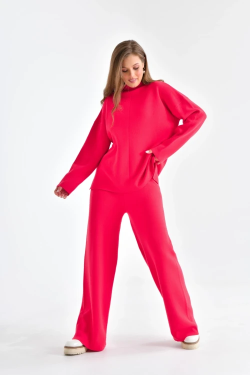 Dik Yaka Basic Kırmızı İkili Triko Takım