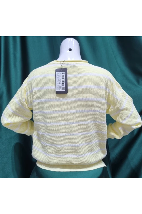 KADIN A.SARI BİSİKLET YAKA ÇİZGİLİ BEL KOL LASTİKLİ KAZAK