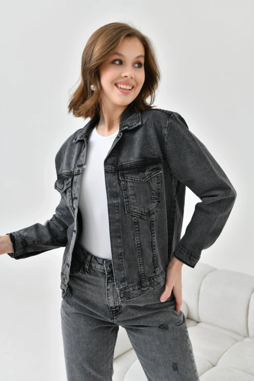Kadın Antrasit Basic Jean Ceket