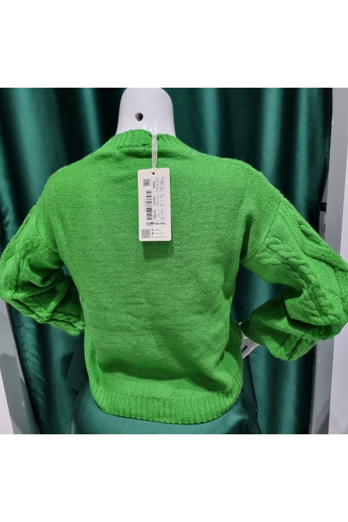 KADIN B.YEŞİL V YAKA ÖNDEN DÜĞMELİ DESENLİ ÖRME TRİKA CEKET