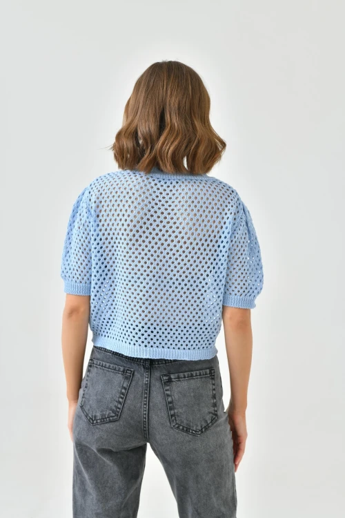 Kadın Bebe Mavi Ajurlu Mevsimlik Triko Kazak