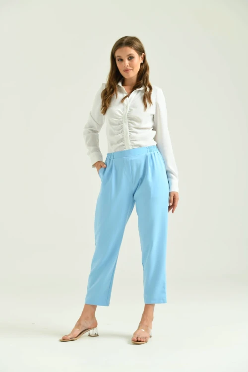 Kadın Pantolon Bel Lastikli Rahat Pantolon Bebe Mavi - T116