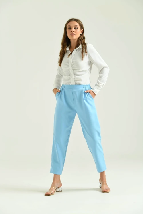 Kadın Pantolon Bel Lastikli Rahat Pantolon Bebe Mavi - T116