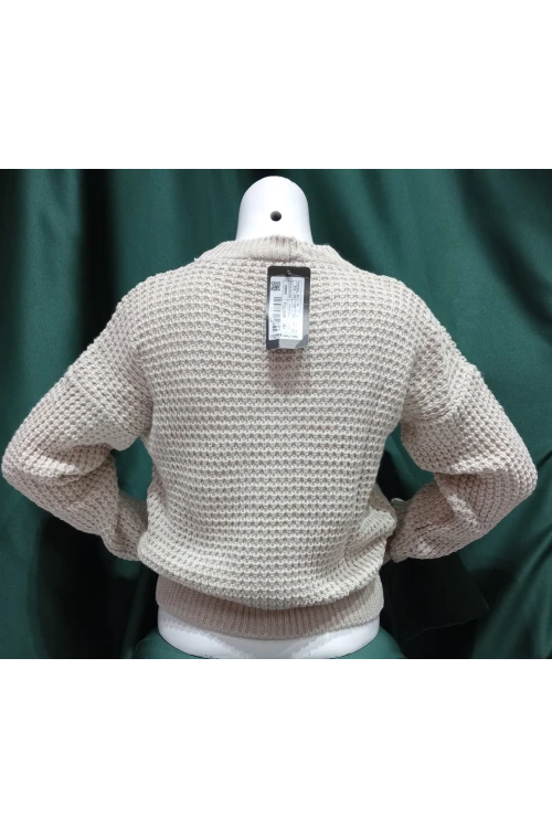 Kadın Kazak Bisiklet Yaka Tek Renk Örme Kazak Bej - 225004