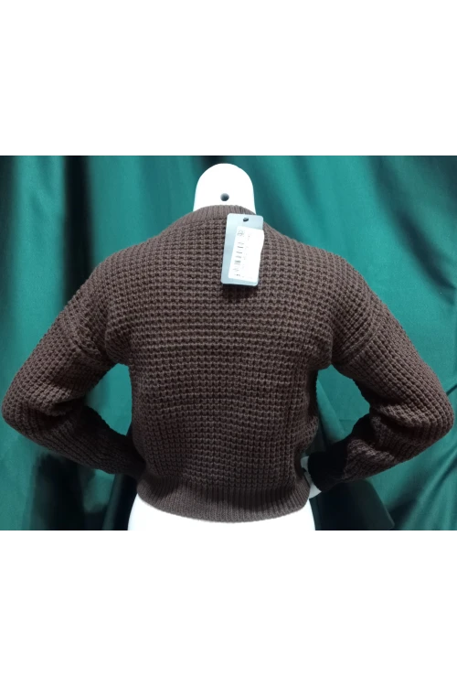 Kadın Kazak Bisiklet Yaka Tek Renk Örme Kazak Kahve - 225004