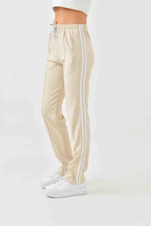 Kadın Bej Yanları Şeritli Eşofman Altı