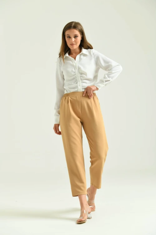 Kadın Pantolon Bel Lastikli Rahat Pantolon Camel - T116
