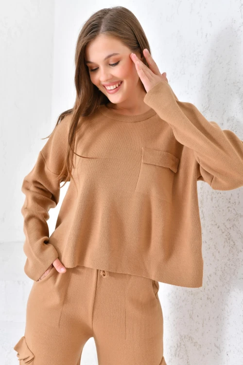 KADIN CAMEL BİSİKLET YAKA CEPLİ TAKIM