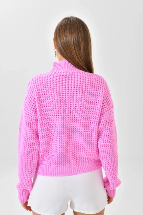 KADIN  DİK YAKA BEL KOL LASTİKLİ TRİKO KAZAK