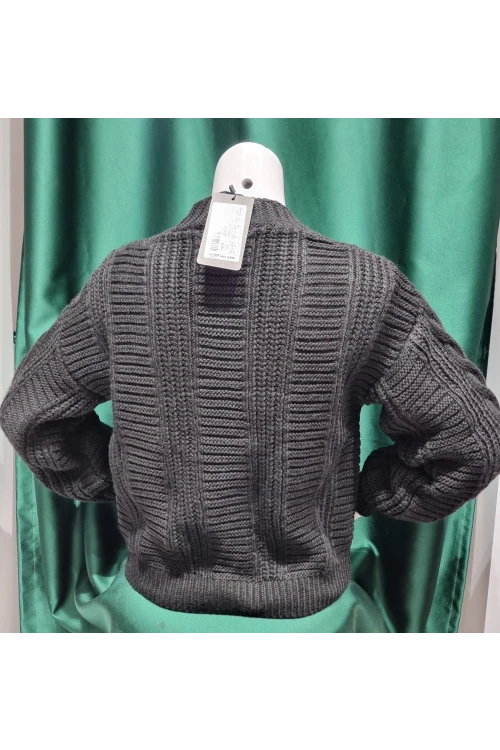 KADIN SİYAH V YAKA DÜĞMELİ DESENLİ KISA  TRİKO CEKET