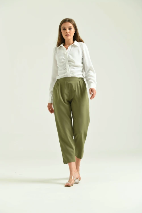 Kadın Pantolon Bel Lastikli Rahat Pantolon Haki - T116