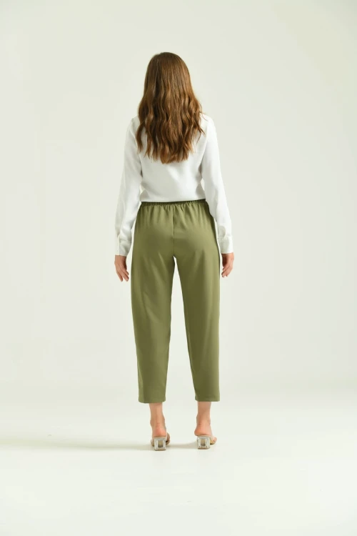 Kadın Pantolon Bel Lastikli Rahat Pantolon Haki - T116