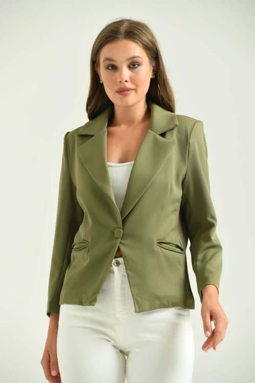 Kadın Haki Tek Düğmeli Slim Ceket