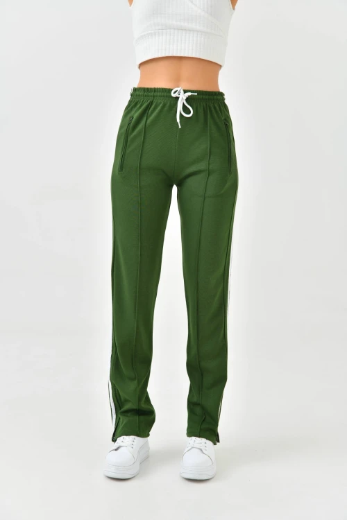 Kadın Haki Yanları Şeritli Eşofman Altı