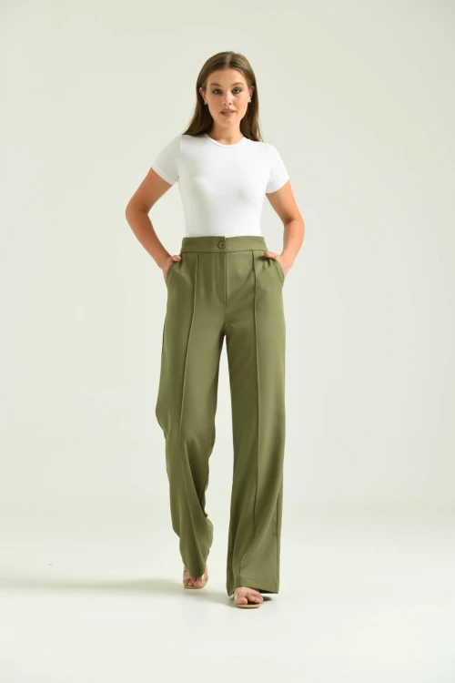 Kadın Haki Yüksek Bel Palazzo Pantolon
