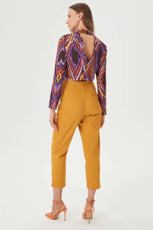 Kadın Hardal Bel Pensli Klasik Kumaş Pantolon