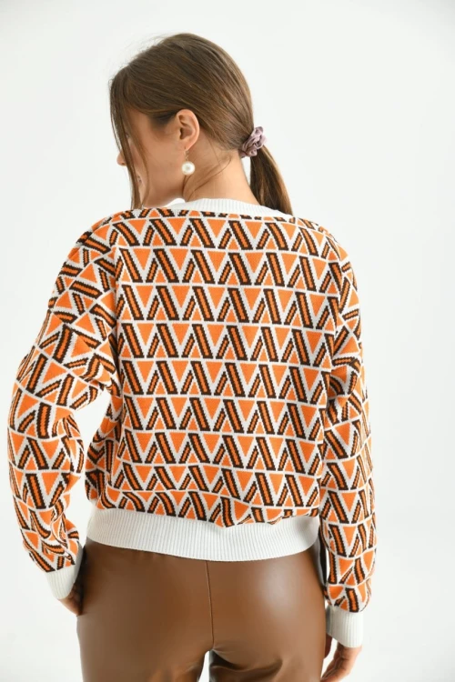 Kadın Kazak Bisiklet Yaka Desenli Kadın Kazak Kemik - 224503