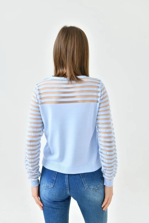 Kadın Triko Kazak Bisiklet Yaka Omuz ve Kol Detaylı Triko Kazak Kemik - 10757