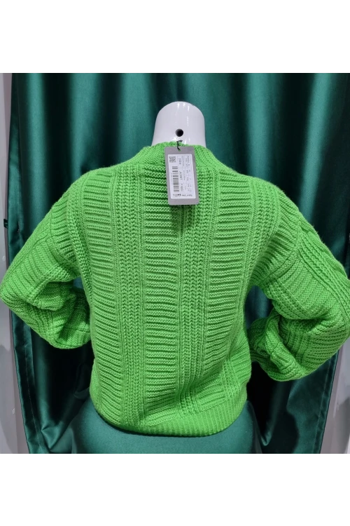 KADIN B.YEŞİL V YAKA DÜĞMELİ DESENLİ KISA  TRİKO CEKET