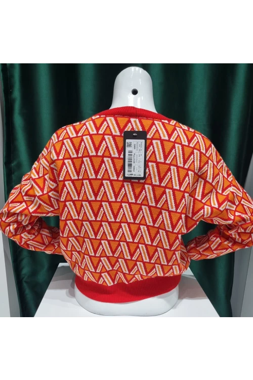 Kadın Kazak Bisiklet Yaka Desenli Kadın Kazak Kırmızı - 224503