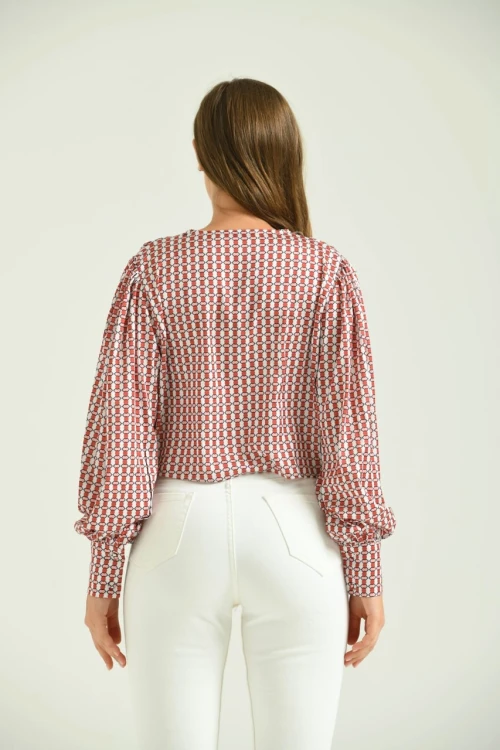 Kadın Gömlek Düğmeli Belden Bağlamalı Saten Gömlek Kiremit - T029