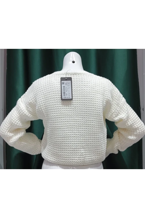 Kadın Kazak Bisiklet Yaka Tek Renk Örme Kazak Kemik - 225004