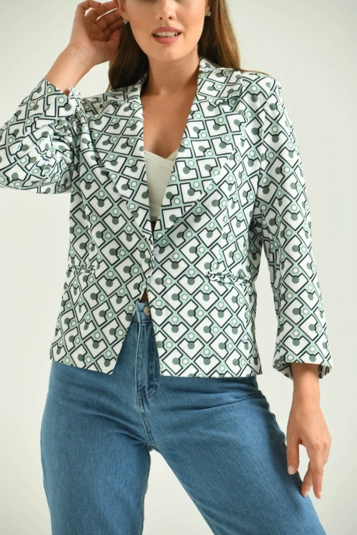 Kadın Blazer Desenli Bel Boy Blazer Ceket Mint - T027