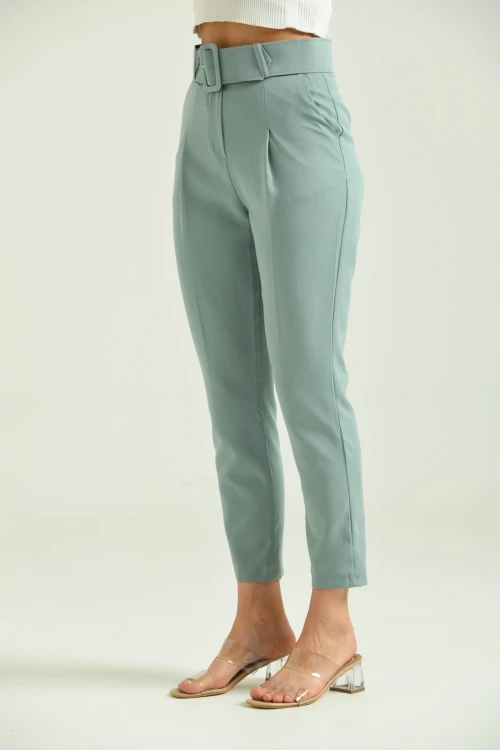 Kadın Pantolon Kemer Detaylı Basic Kadın Pantolon Mint - T018