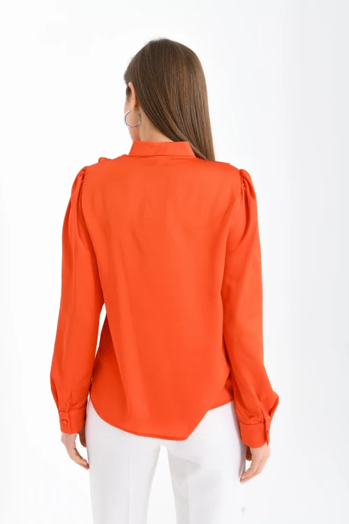 Kadın Gömlek Pudra Volan Yaka Saten Gömlek Nar - 33033