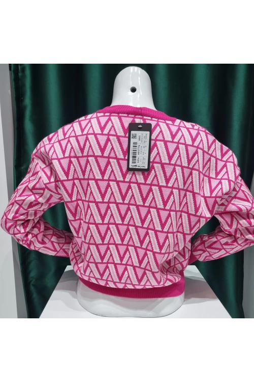 Kadın Kazak Bisiklet Yaka Desenli Kadın Kazak Pembe - 224503