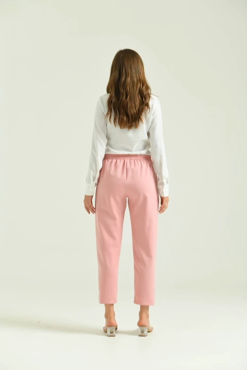 Kadın Pantolon Bel Lastikli Rahat Pantolon Pudra - T116