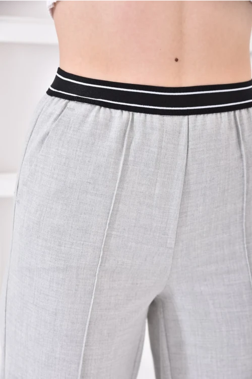Kadın Pantolon Beli Lastikli Geniş Paça Pantolon Taş - E044