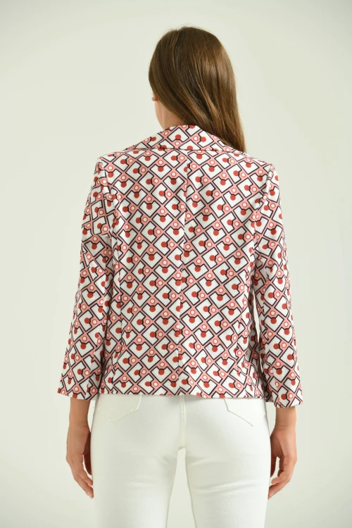 Kadın Blazer Desenli Bel Boy Blazer Ceket Pudra - T027