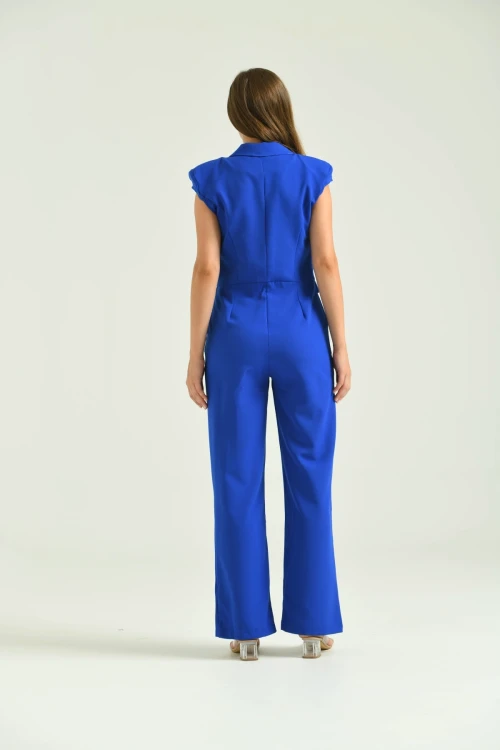 Kadın Tulum Elbise Ceket Yaka Kumaş Tulum Elbise Saks - T106