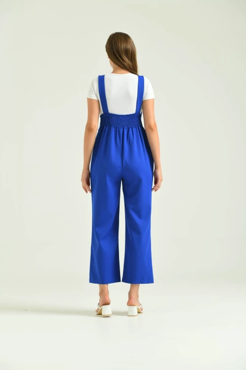 Kadın Saks Mavi Bol Kesim Askılı Tulum Elbise