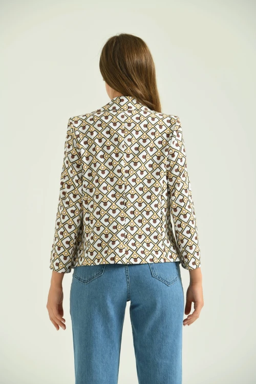 Kadın Blazer Desenli Bel Boy Blazer Ceket Sarı - T027