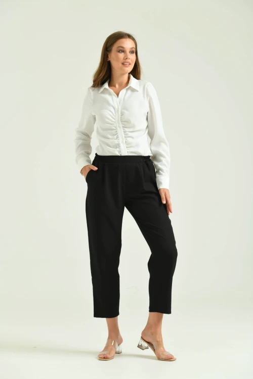 Kadın Pantolon Bel Lastikli Rahat Pantolon Siyah - T116