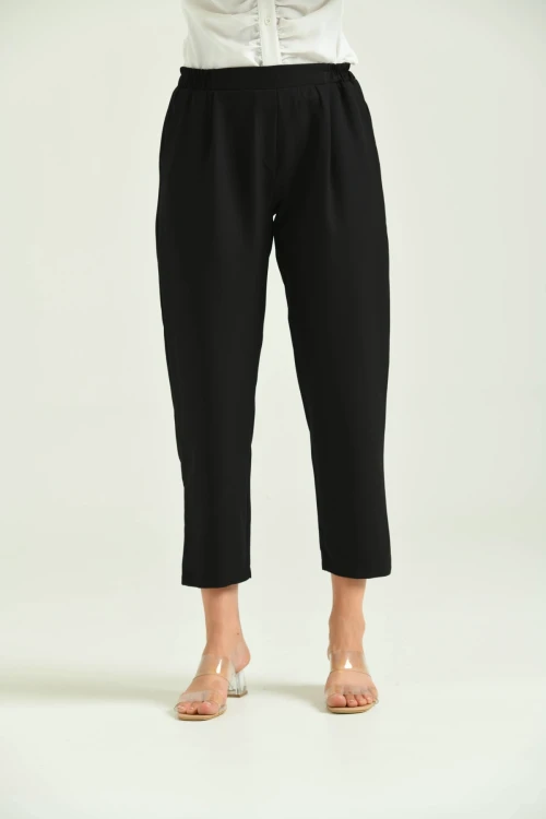 Kadın Pantolon Bel Lastikli Rahat Pantolon Siyah - T116