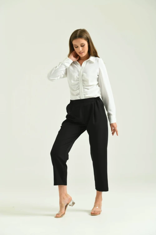 Kadın Pantolon Bel Lastikli Rahat Pantolon Siyah - T116