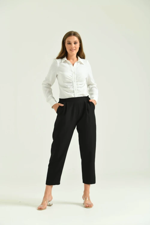 Kadın Pantolon Bel Lastikli Rahat Pantolon Siyah - T116