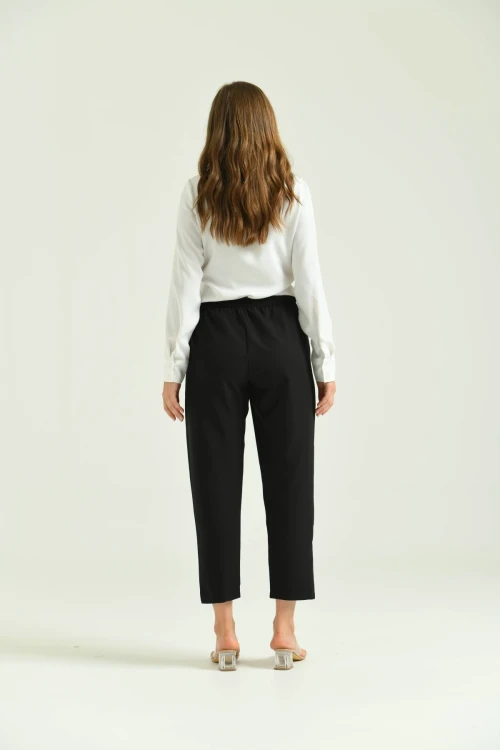 Kadın Pantolon Bel Lastikli Rahat Pantolon Siyah - T116