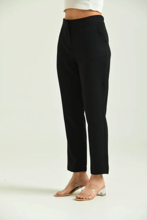 Kadın Kumaş Pantolon Düğme Detaylı Kadın Kumaş Pantolon Siyah - T013