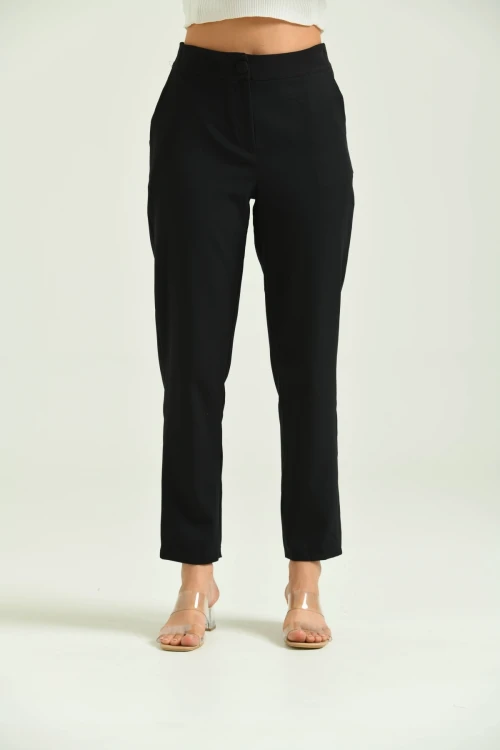 Kadın Kumaş Pantolon Düğme Detaylı Kadın Kumaş Pantolon Siyah - T013